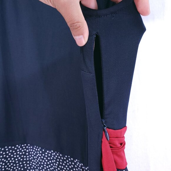 Kate and Lily Navy Blue Maxi Dress Sleeveless Polka dot Patchwork with Red Tie - Picture 14 of 14